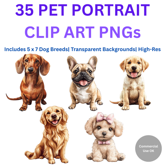 Printable Dog Wall Art Bundle | Set of 5x7 Dog Breeds | Golden Retriever, French Bulldog, Labrador, Poodle, Dachshund.